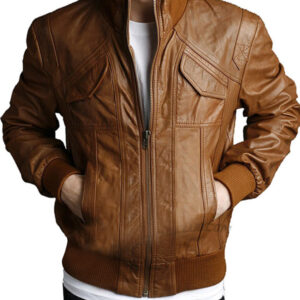 4 Pockets Slim Fit Bomber Leather Jacket