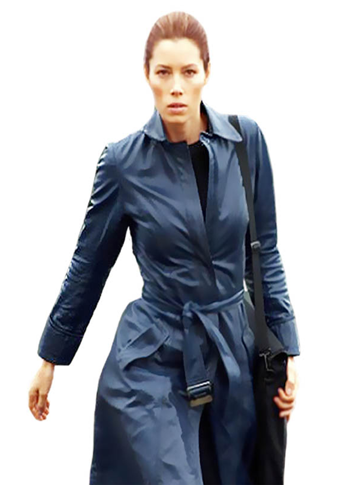 blue leather coat