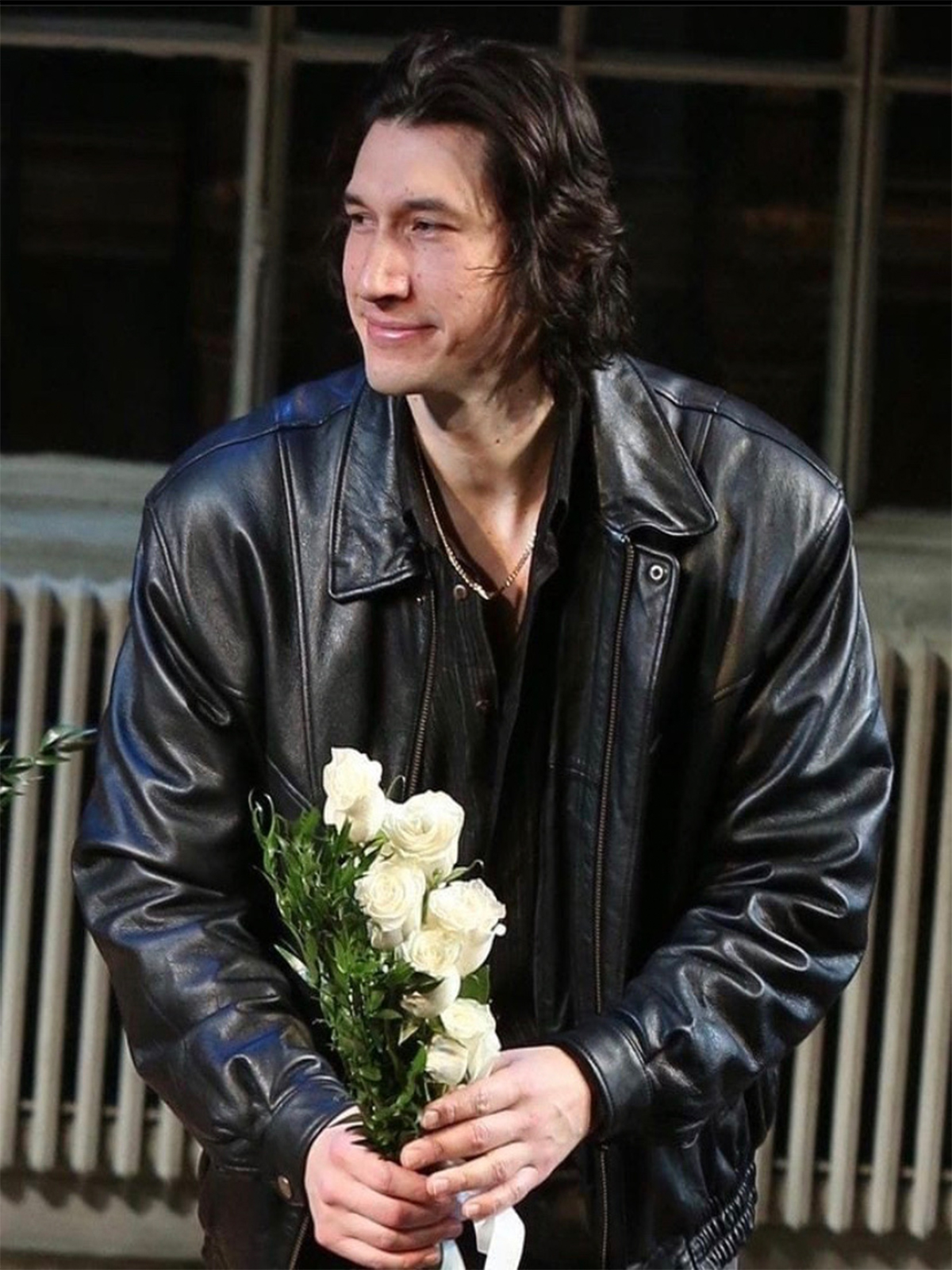 Adam Driver Casual Mens Black Leather Jacket