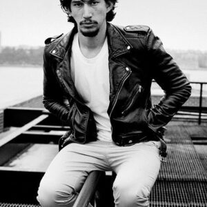 Adam Driver Men's Black Genuine Leather Biker Jacket