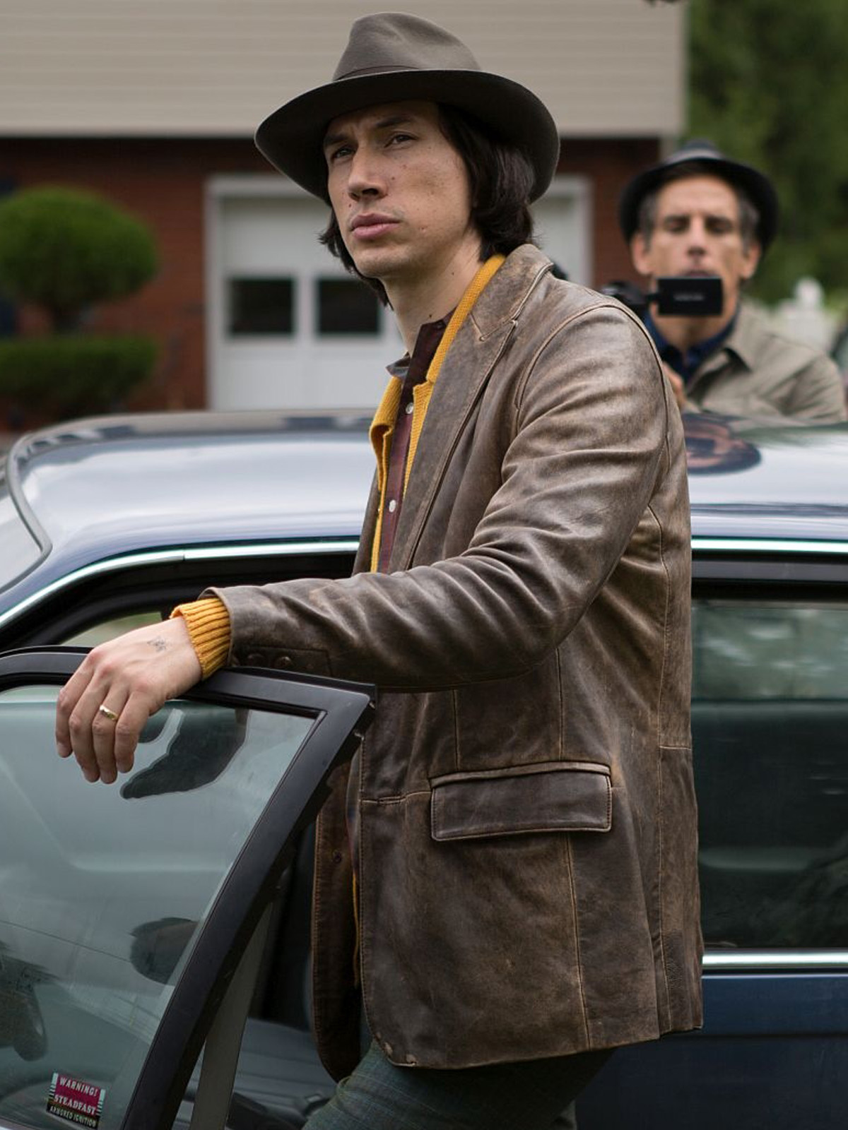 Adam Driver Real Distressed Brown Leather Vintage Blazer