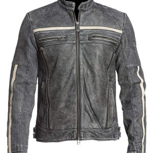 Affliction Cafe Racer Vintage Retro Moto Grey Distressed Leather Jacket