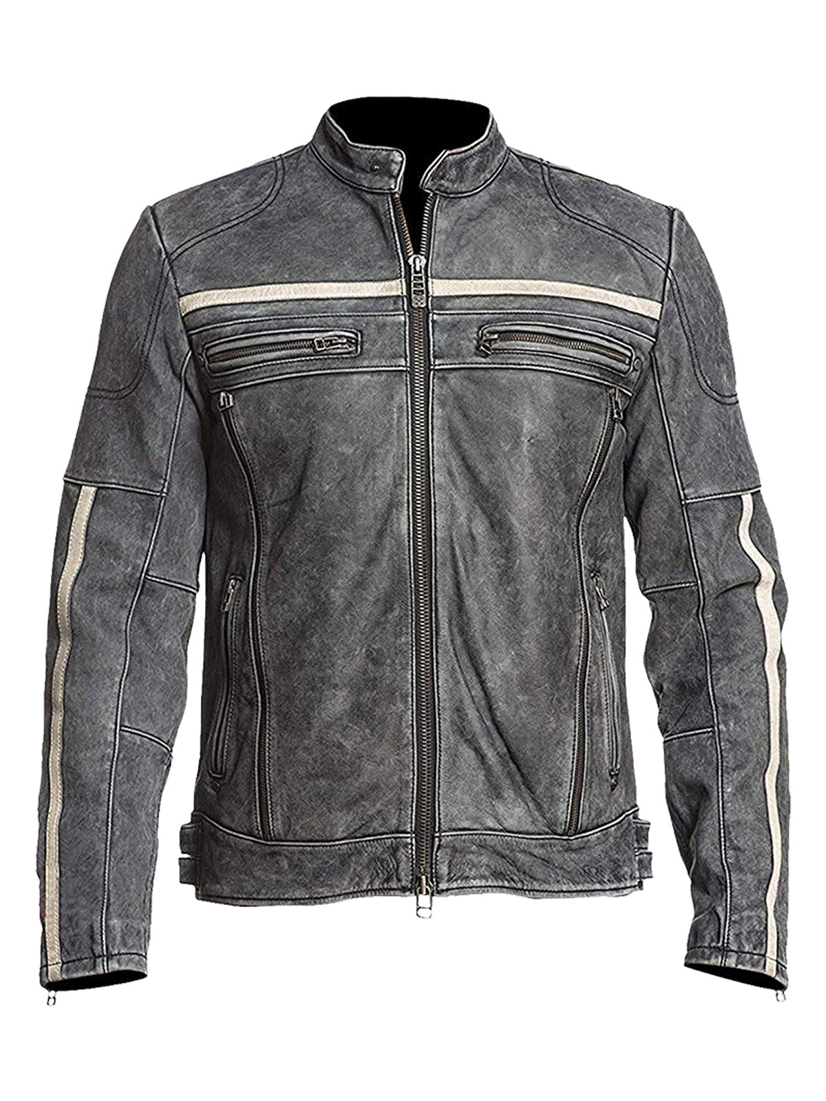 Affliction Cafe Racer Vintage Retro Moto Grey Distressed Leather Jacket
