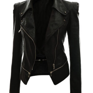 Alabama Women Biker Slim Fit Black Leather Jacket