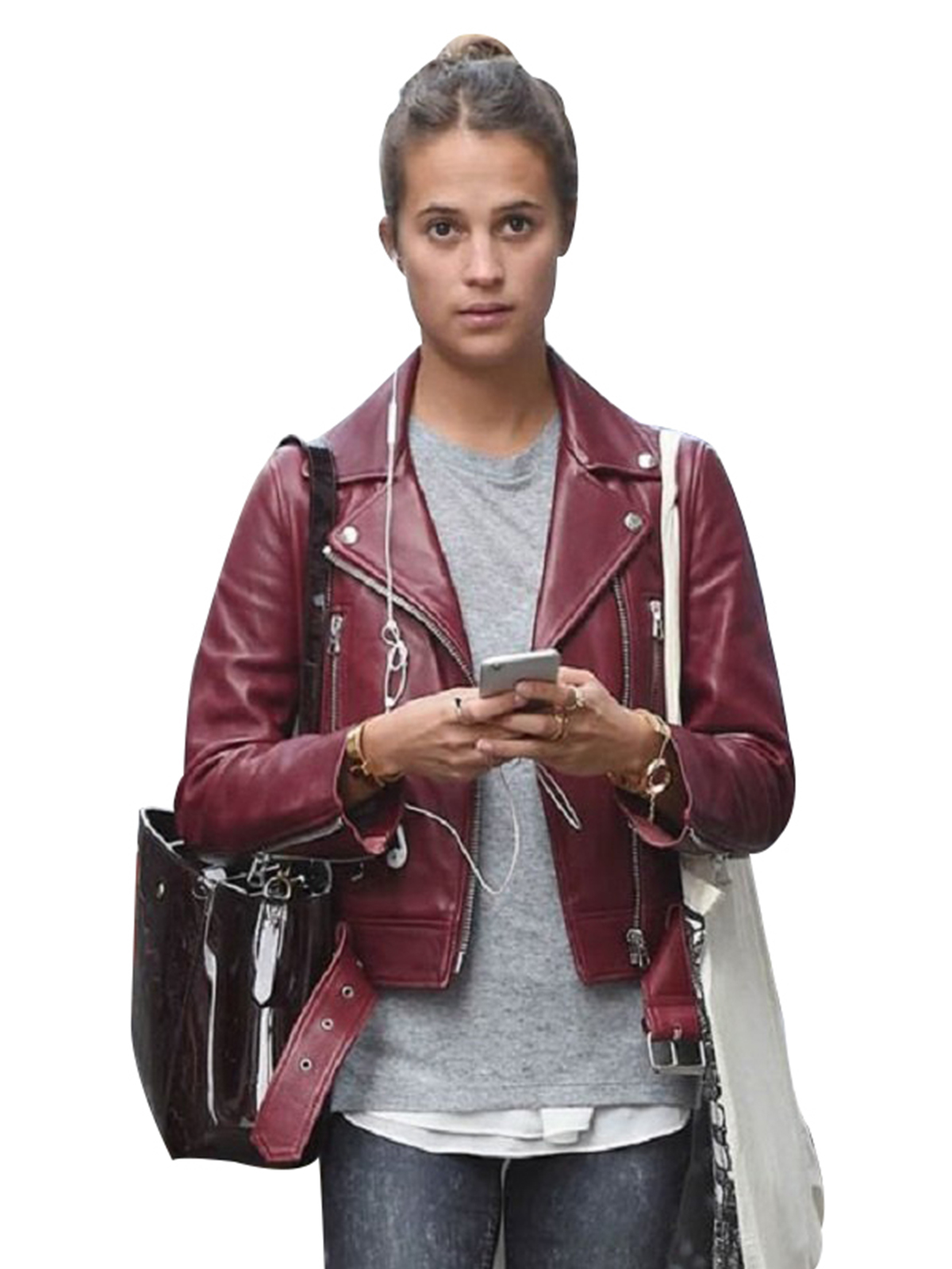 Alicia Vikander Stylish Leather Jacket