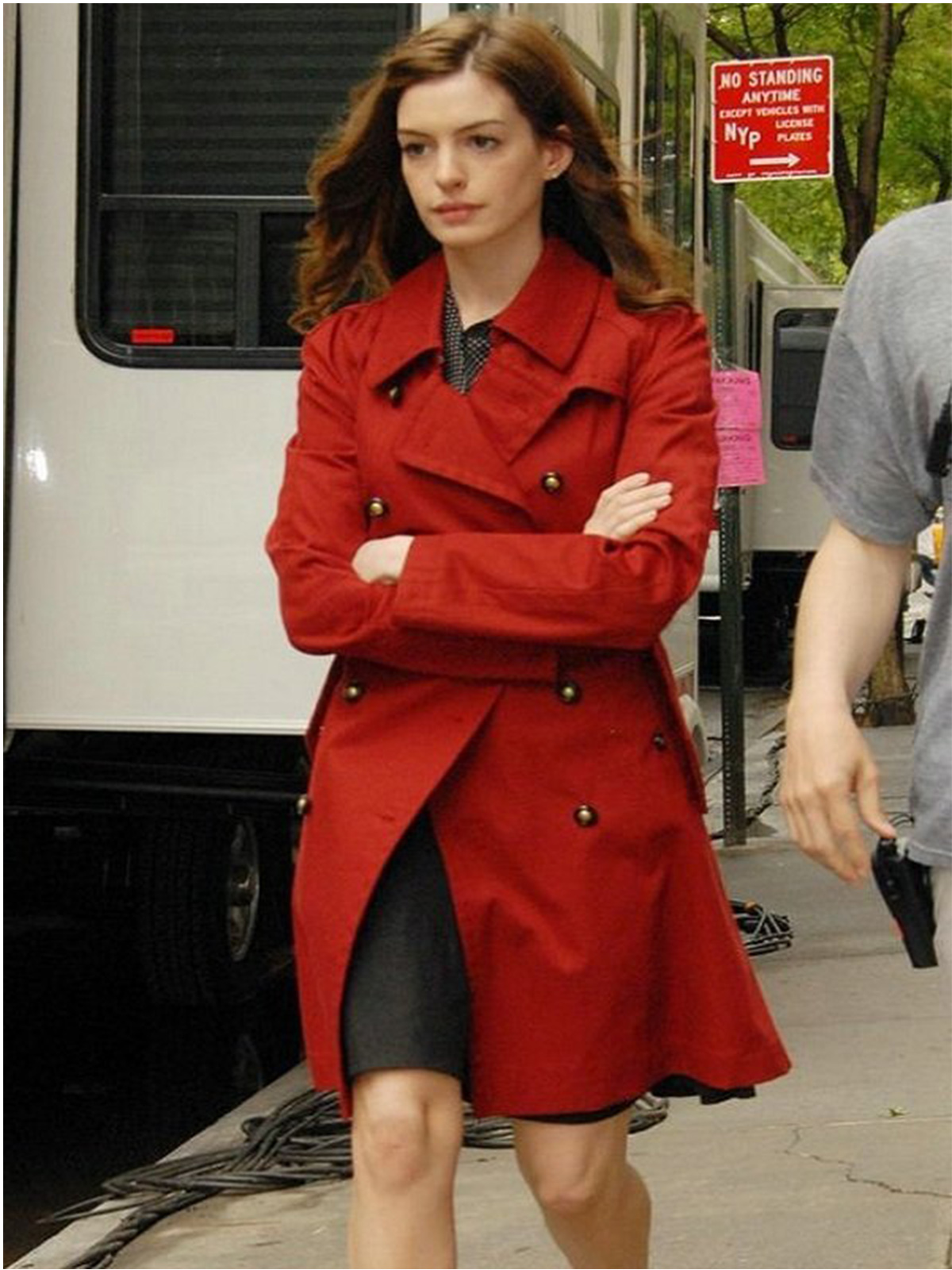 Anne Hathaway Street Wear Red Trench Coat