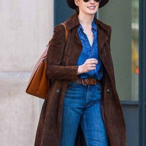 Anne Hathaway Suede Brown Coat