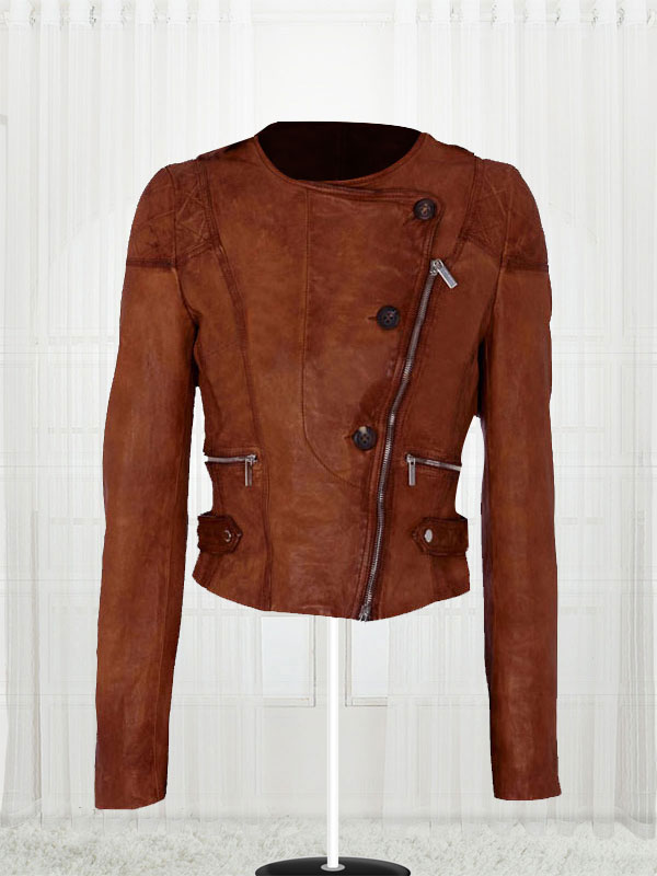 Ashley Benson Collarless Tan Leather Jacket