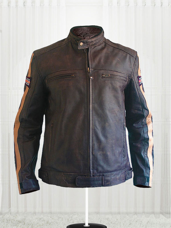 Biker Retro Racing Richa Dark Brown Leather Jacket