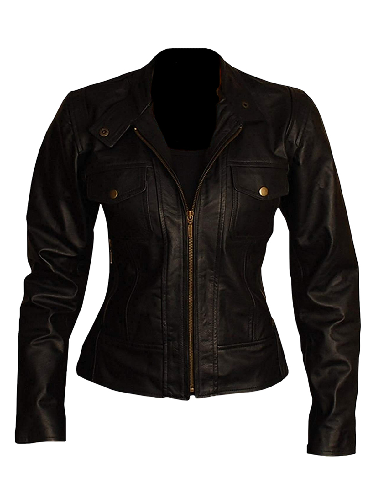 Black Women Slim Fit Biker Leather Jacket