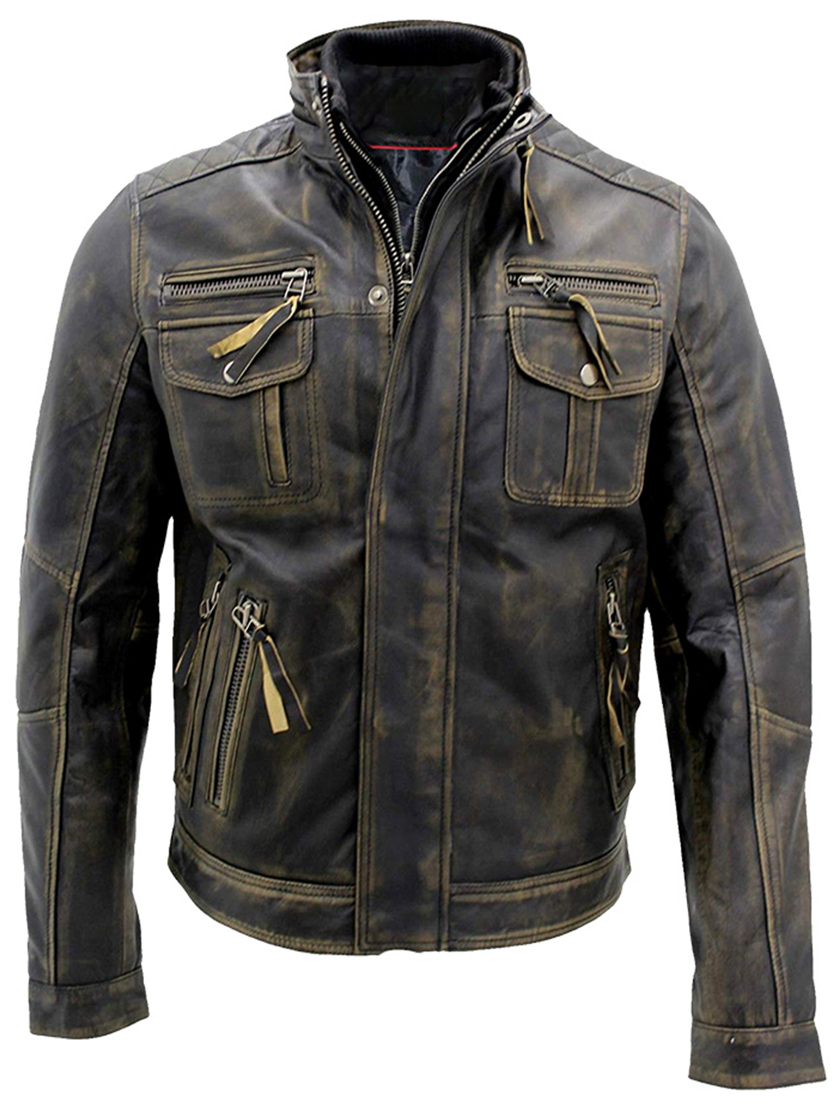 Cafe Racer Biker Style Real Distressed Metal Brown Leather Jacket