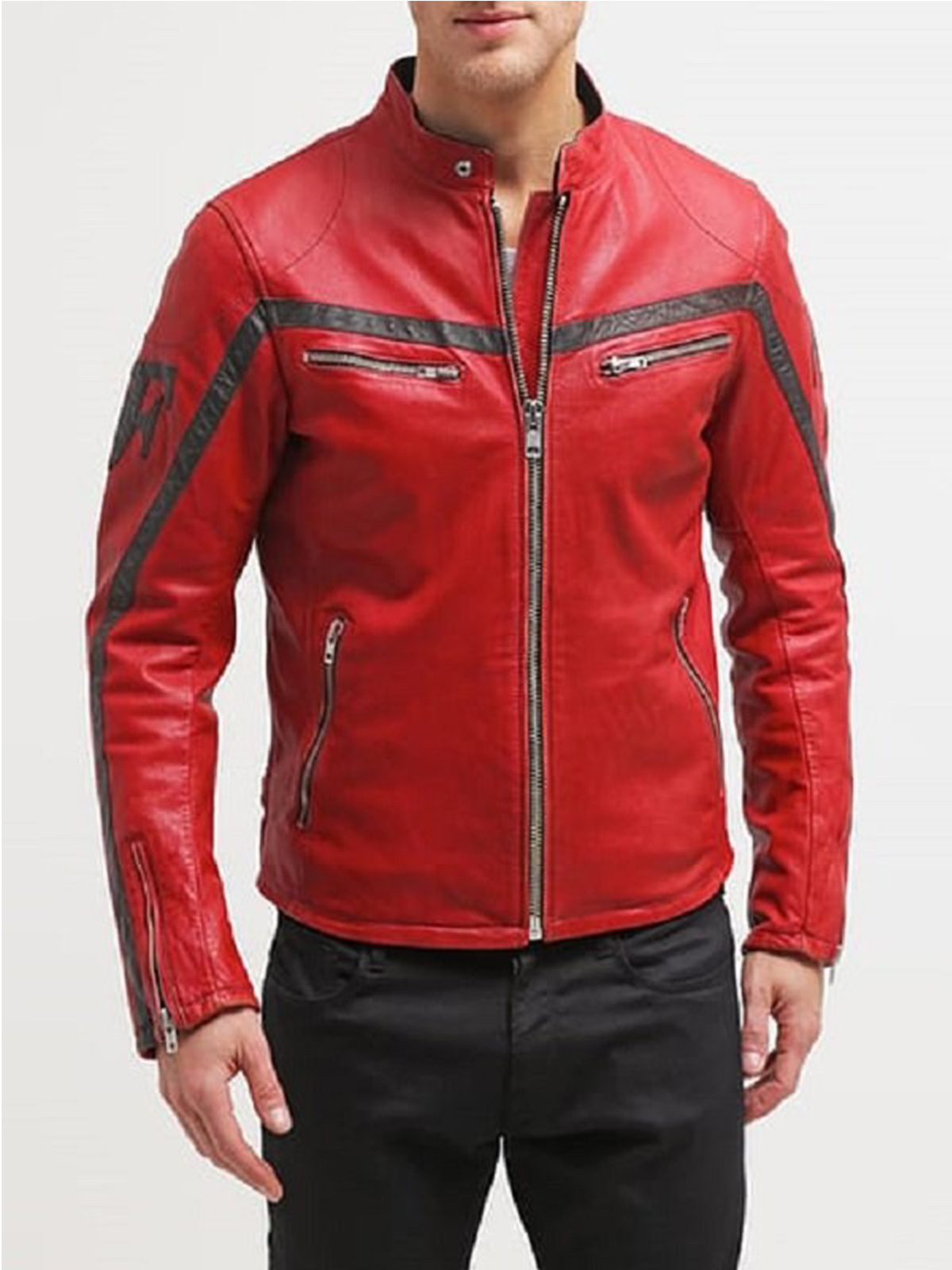 Columbus Red Leather Motorcycle Jacket