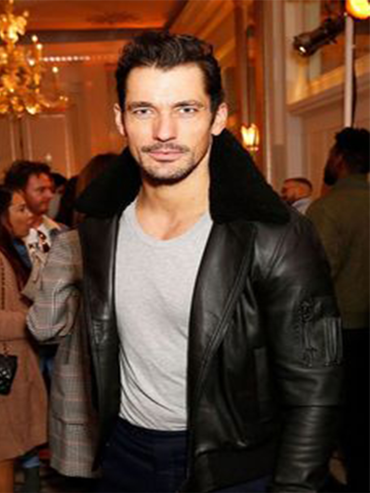 David Gandy Black Fur Collar Genuine Leather Jacket