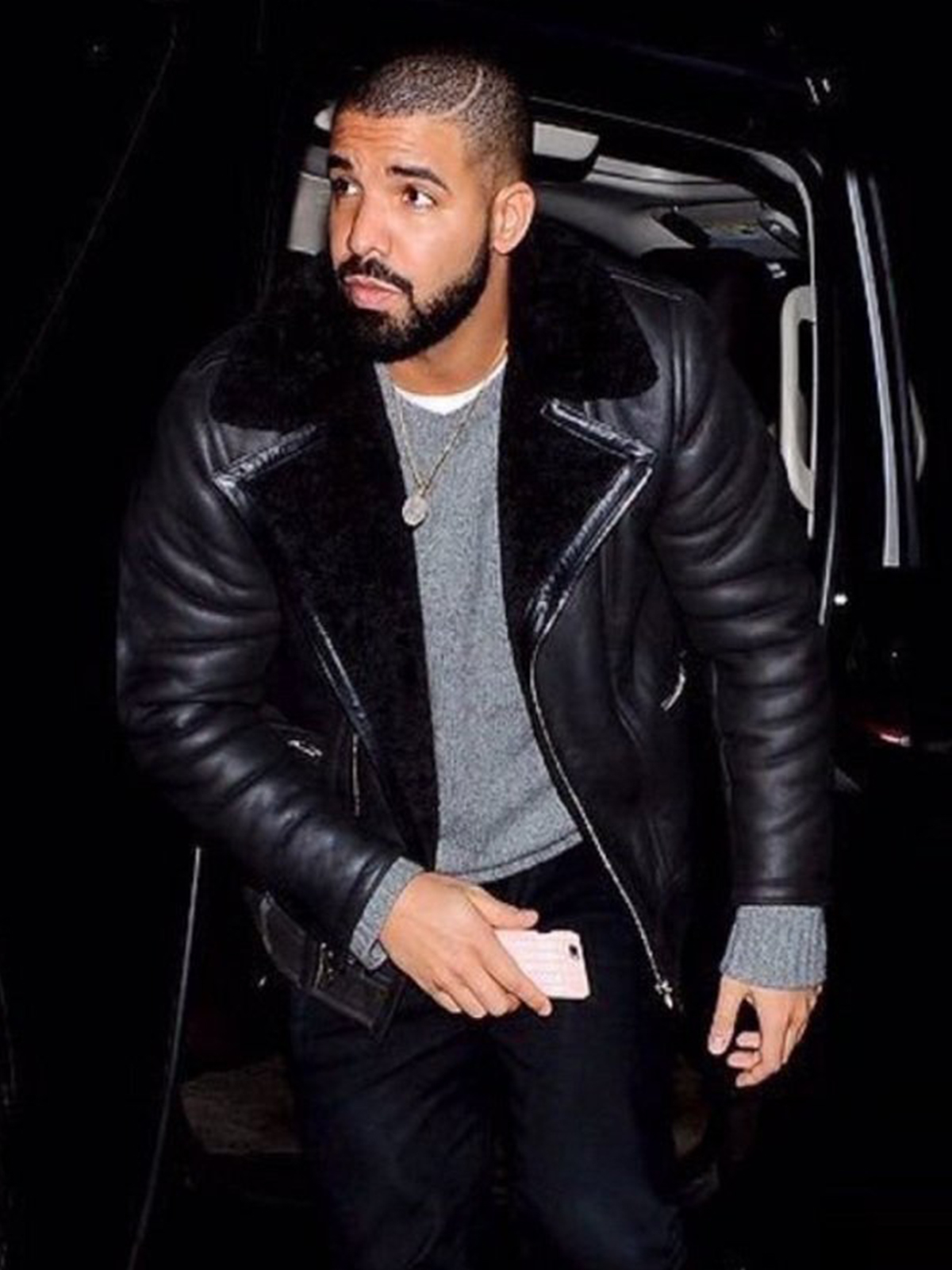 Drake Shearling Black Leather Jacket