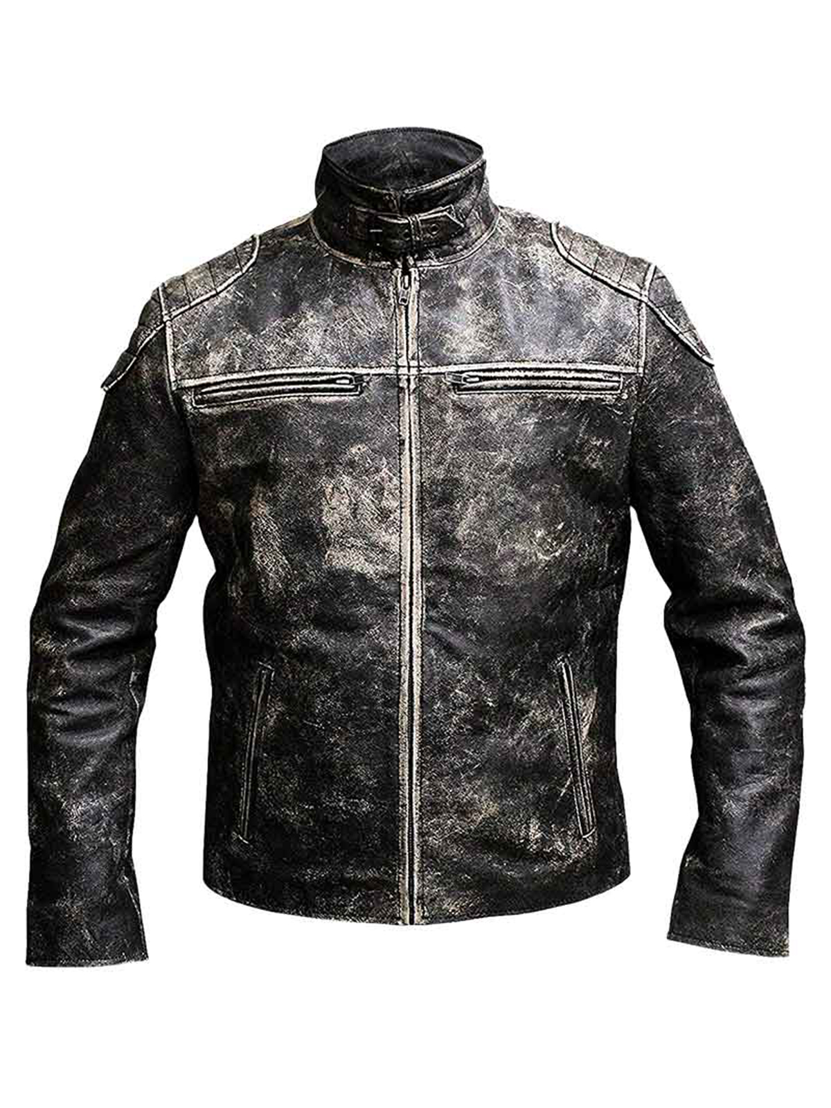 Gents Vintage Retro Distressed Black Antique Biker Leather Jacket
