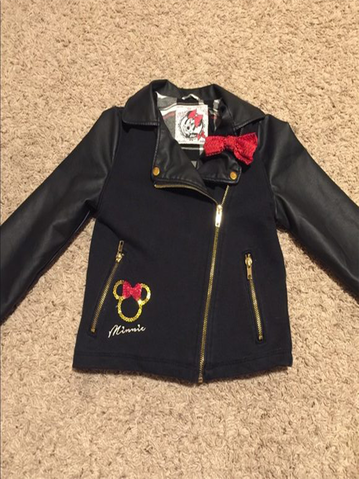 Girls Minnie Mouse Genuine Leather Jacket