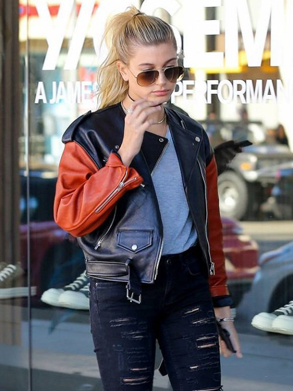 Hailey Baldwin Stylish Biker Leather Jacket