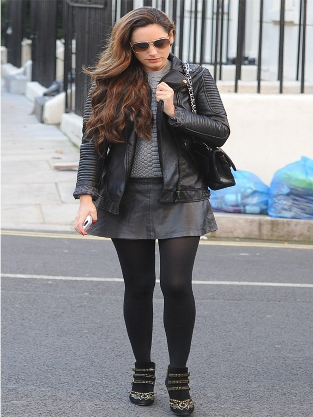 Kelly Brook Padded Black Leather Jacket