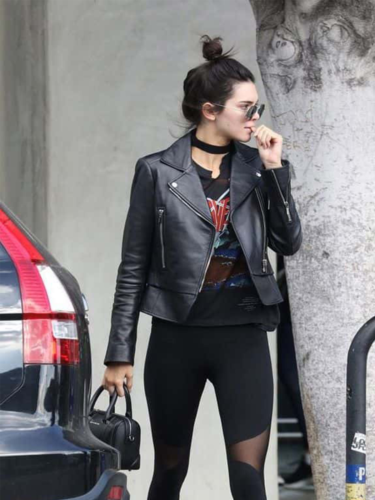 Kendall Jenner Black Leather Short Length Slim Fit Biker Jacket – Bay