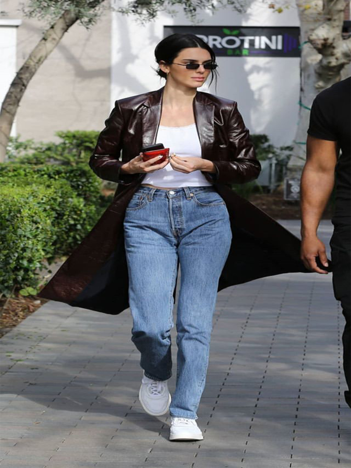 Kendall Jenner Brown Leather Knee Length Winter Coat For Women