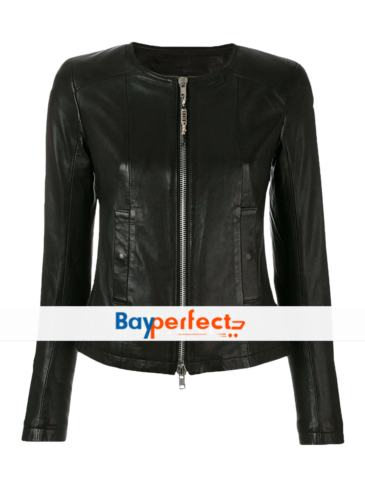 Ladies Casual Slim Fit Black Collarless Real Leather Biker Jacket – Bay Perfect