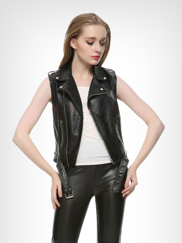 Ladies Motorcycle Black Leather Vest