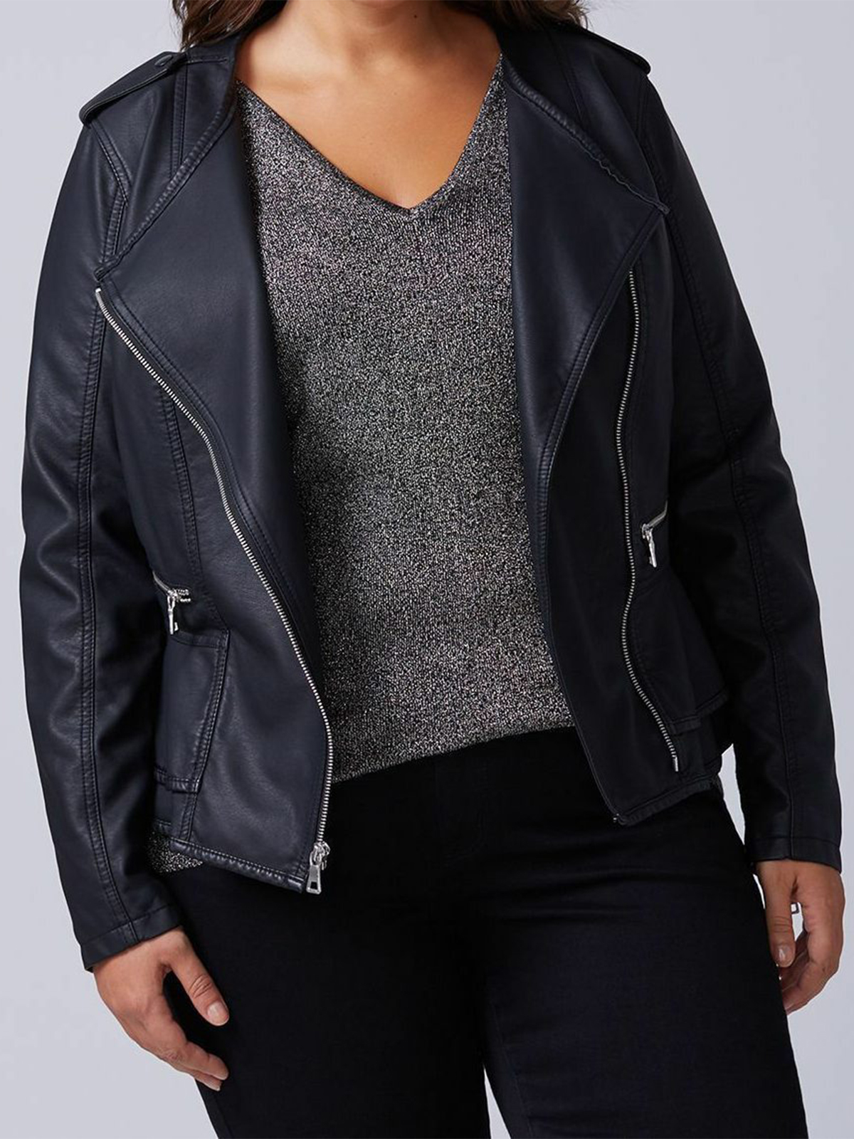 Lane Bryant Black Peplum Moto Leather Jacket