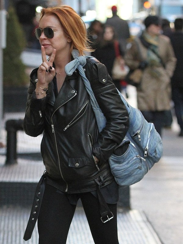 Lindsay Lohan Motorcycle Black Leather Jacket