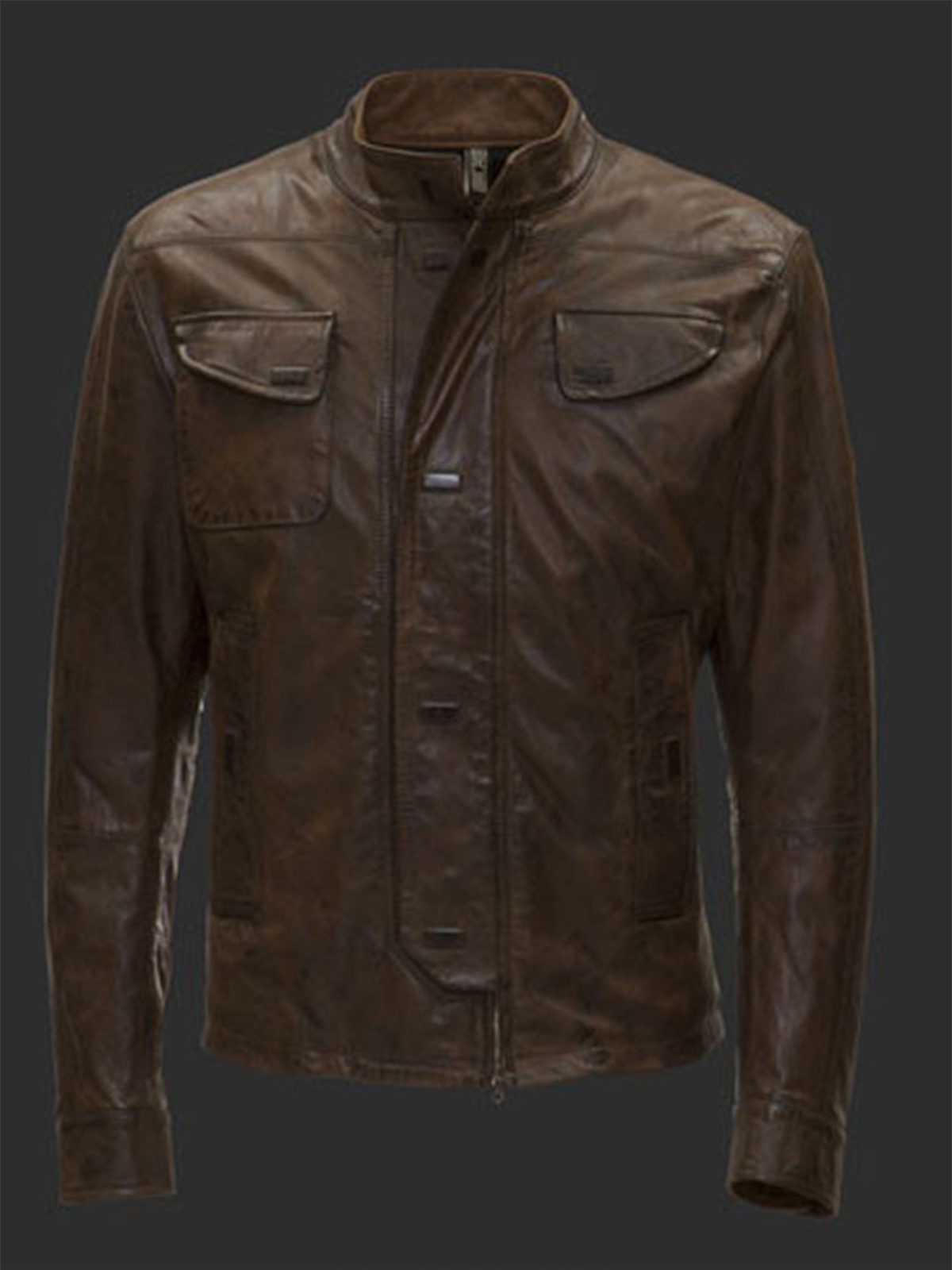 Manx Brown Leather Jacket For Man