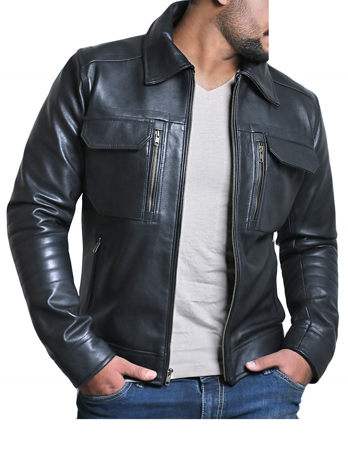 Men’s Genuine Lambskin Black Leather Jacket – Bay Perfect