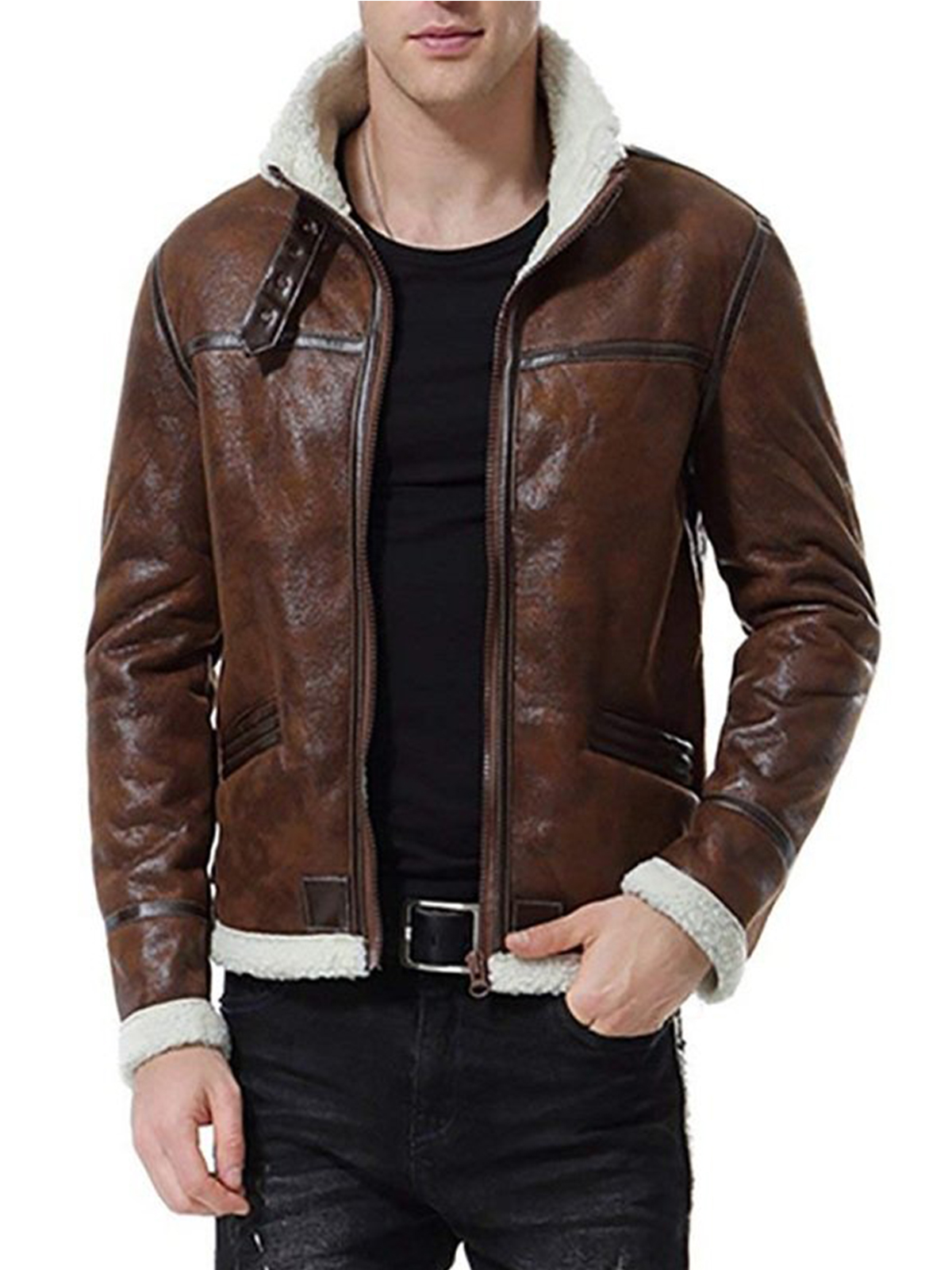 Men’s Vintage Distressed Brown Fur Leather Jacket – Bay Perfect