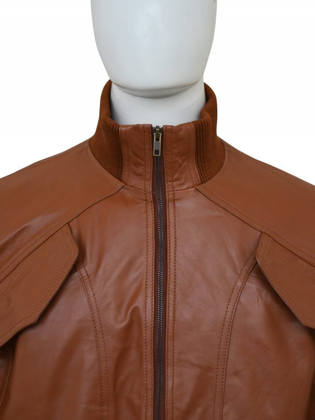 Men 4 Pockets Bomber Leather Jacket