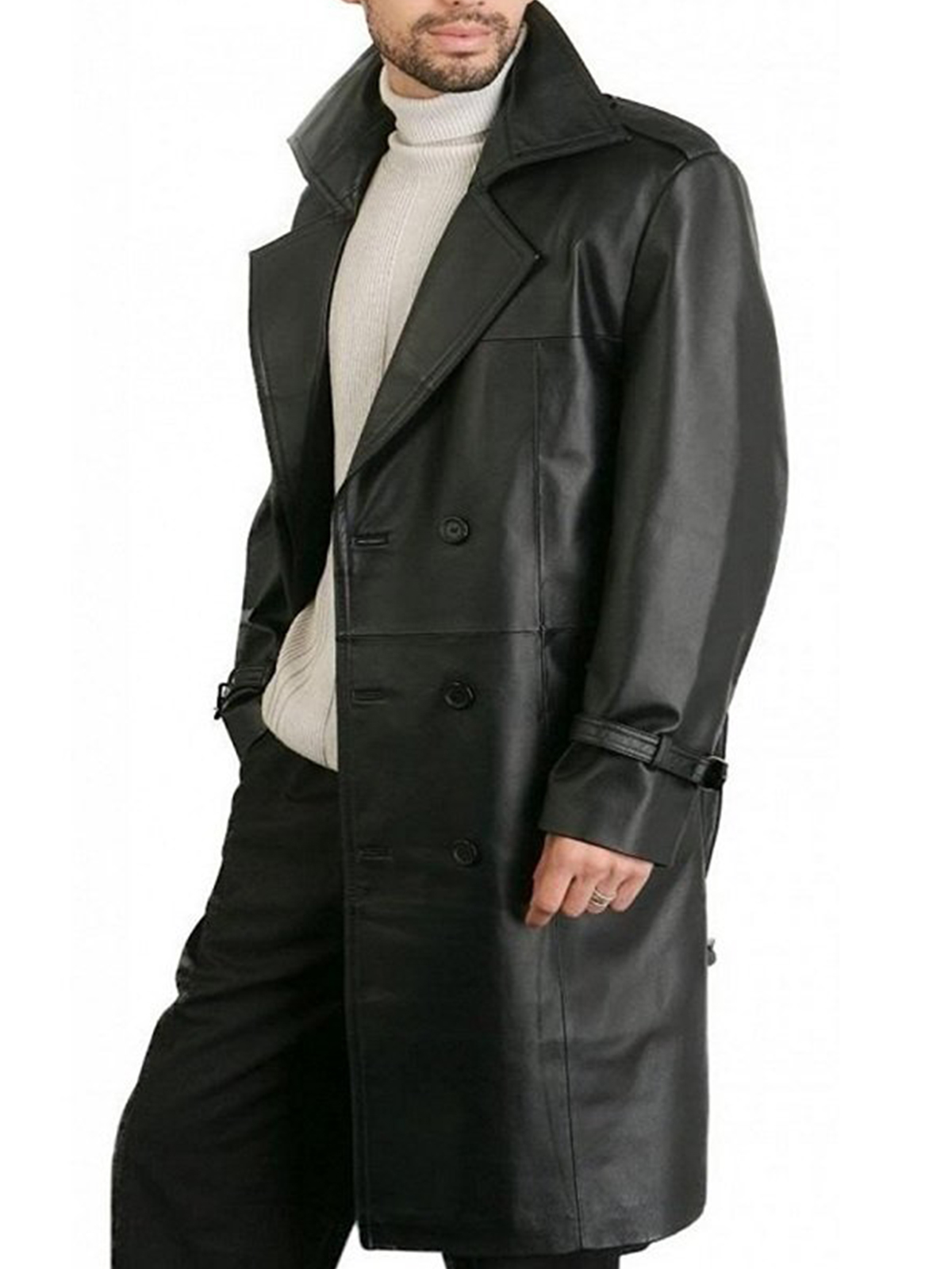 Men Double Breasted Black Leather Coat – Bay Perfect