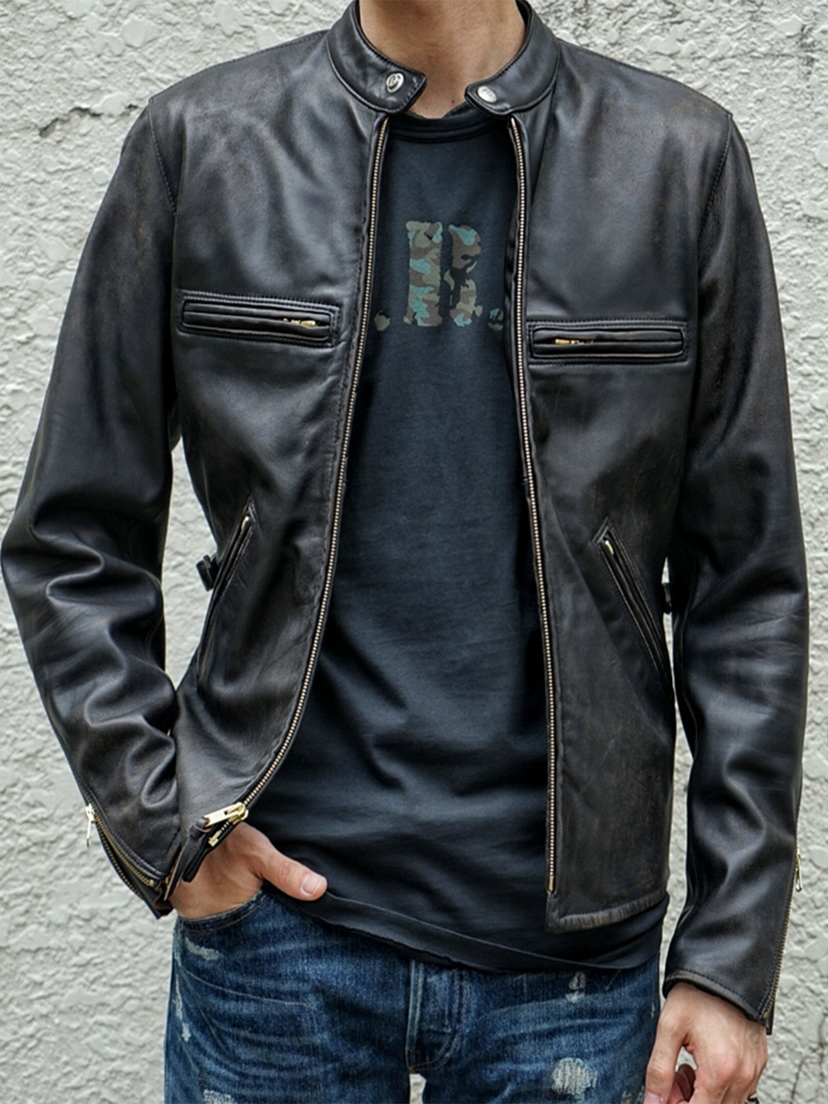 Men RRL Ralph Lauren Slim Fit Leather Jacket – Bay Perfect