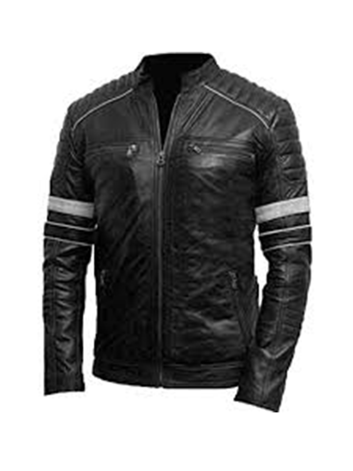 Cafe Racer White Stripes Shoulder Bikers Leather Jacket