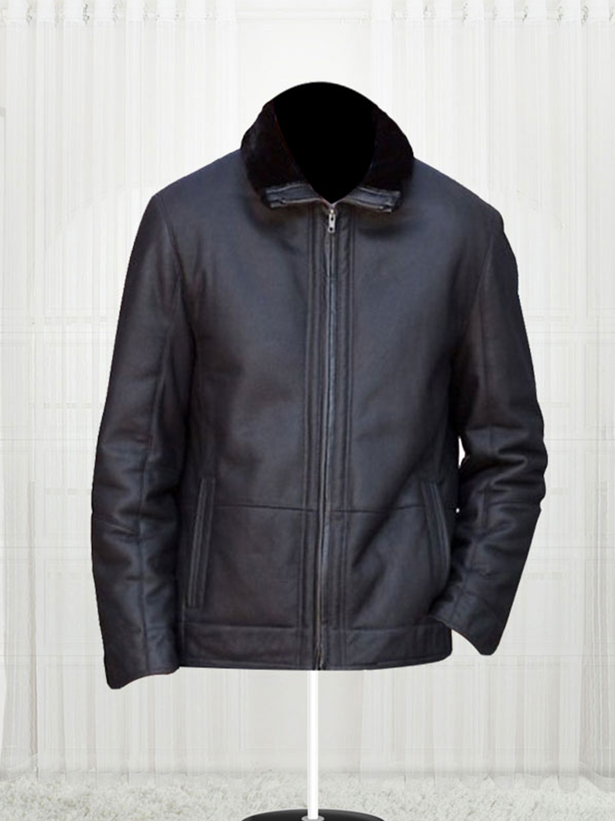 Men’s FJ14 Shearling Black Leather Jacket