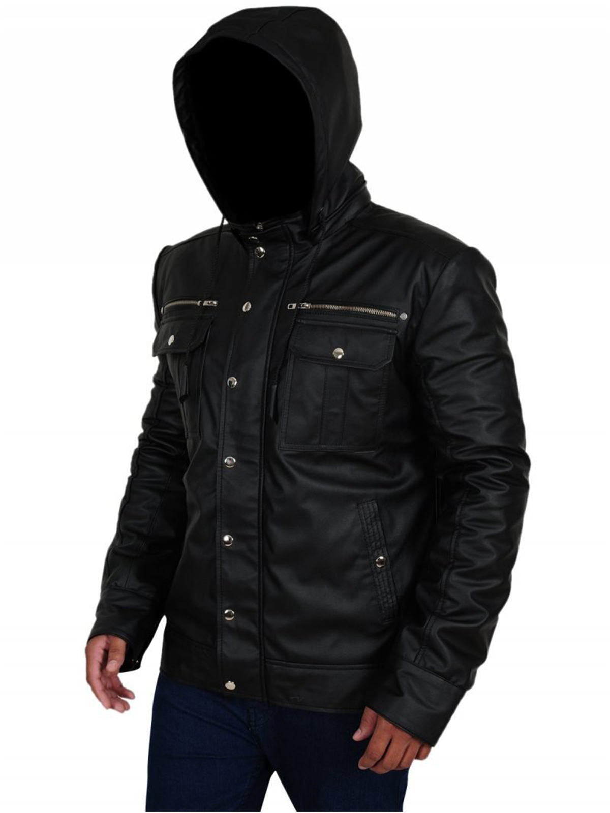 leather sleeve hoodie mens