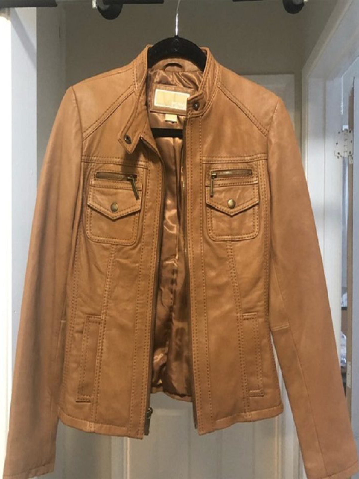 michael kors cognac leather jacket