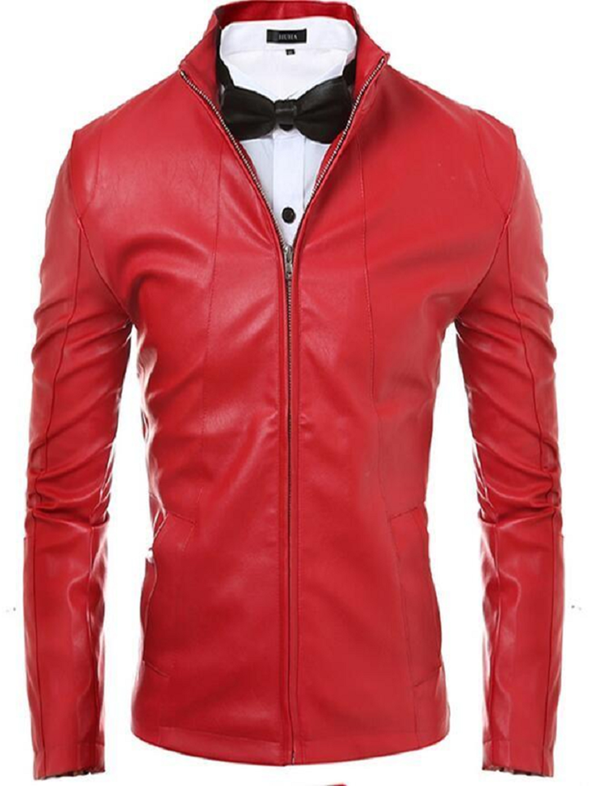 Men's Red Slim Fit Motorcycle Leather Jacket