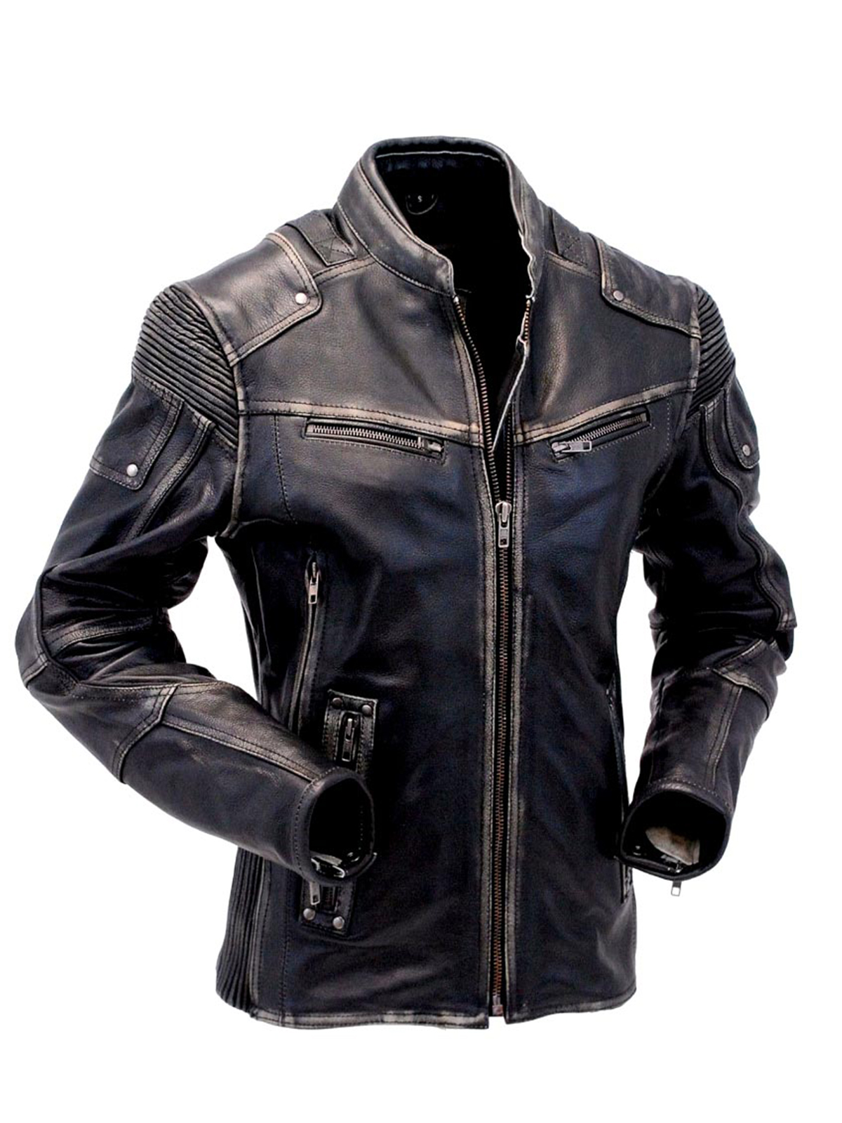 Men’s G1 Navy Brown Real Cowhide Distressed Leather Flight Bomber Jacket