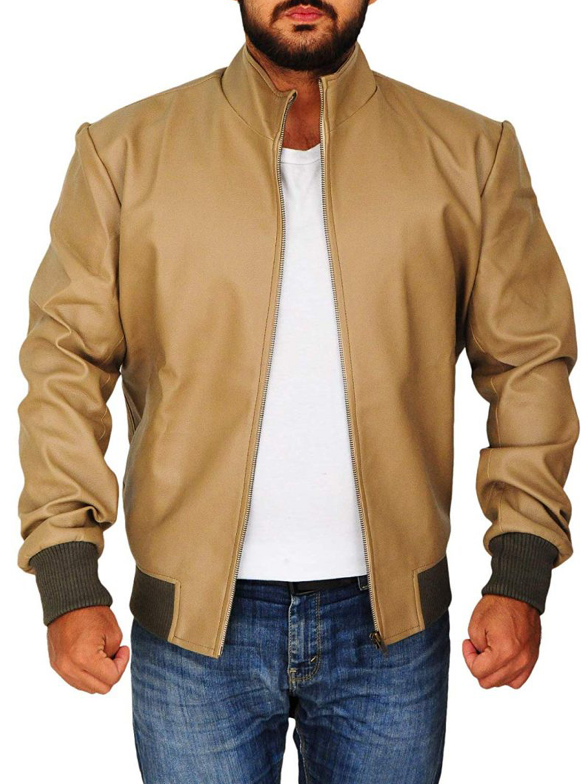 Men’s Classic Antique Beige Leather Jacket Bay Perfect
