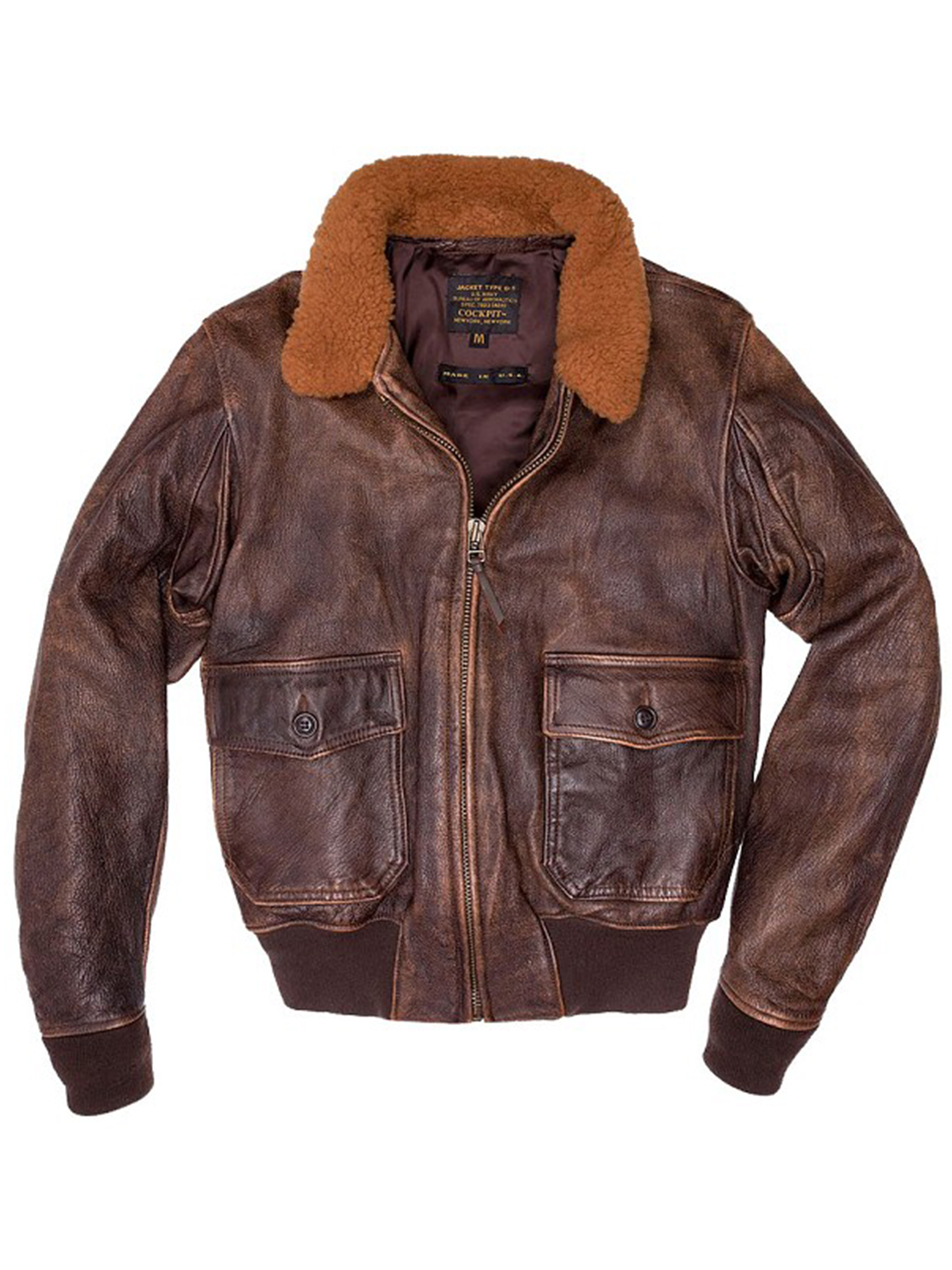 Men’s G1 Navy Brown Real Cowhide Distressed Leather Flight Bomber Jacket