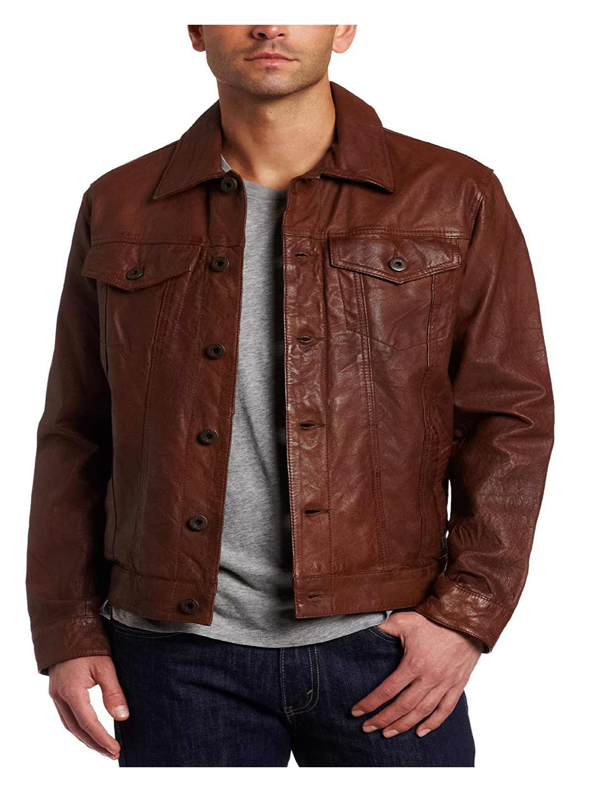 Men’s Leather Classic Trucker Jacket – Bay Perfect