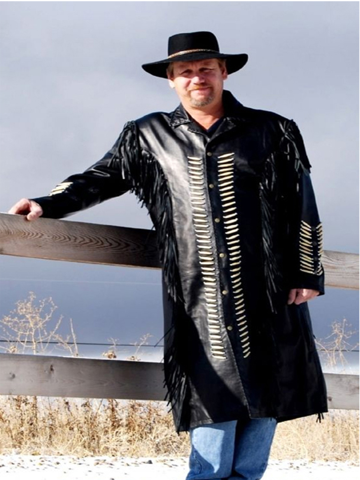 Motokit Men Western High Quality Cowboy Leather Coat