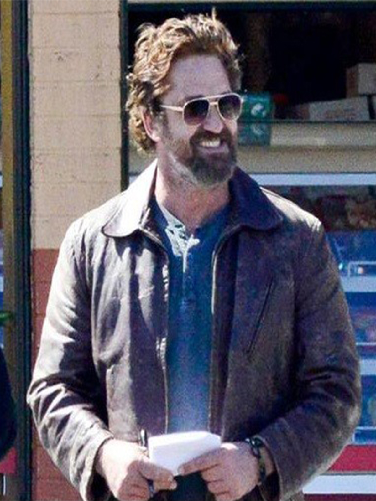 Nick Flanagan Gerard Butler Den of Thieves Brown Leather Jacket