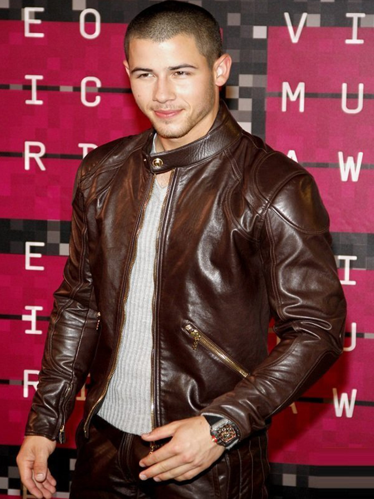 Nick Jonas Brown Leather Jacket