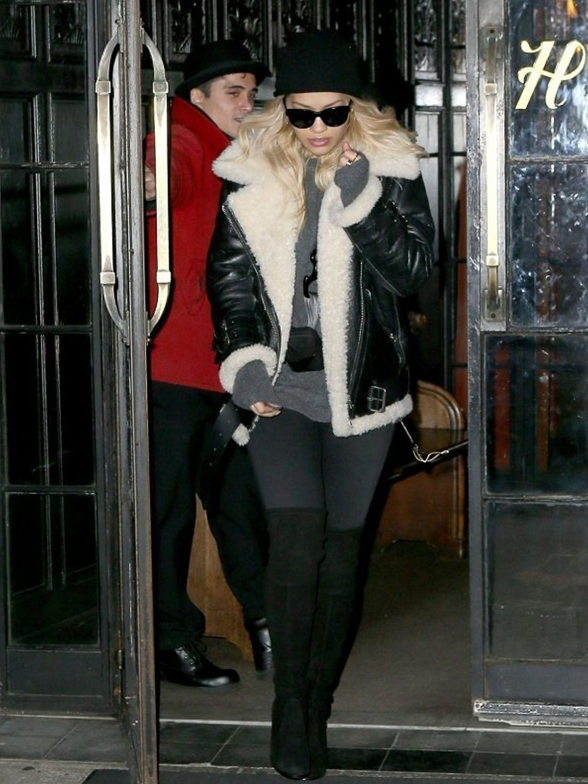 Rita Ora Moto Shearling Black Leather Jacket