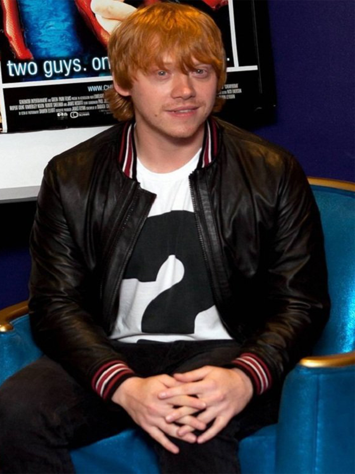 Rupert Grint Black Bomber Leather Jacket