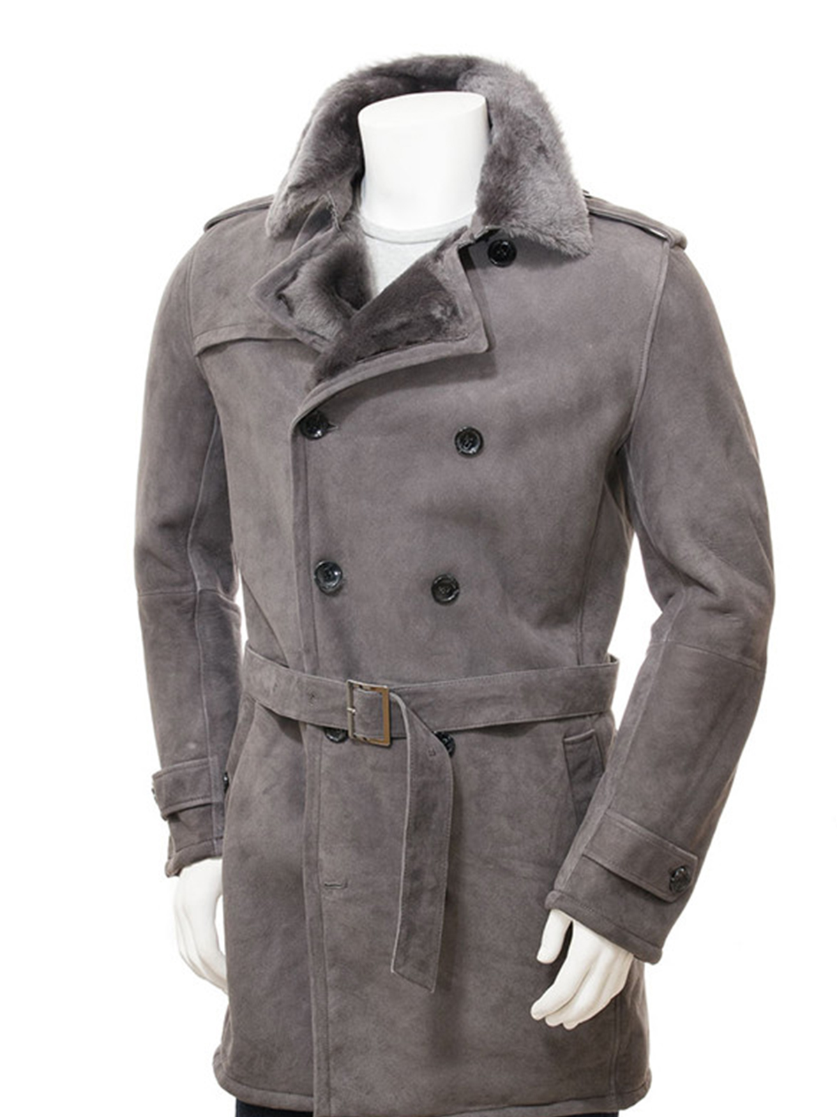 Shearling Sheepskin Grey Leather Coat