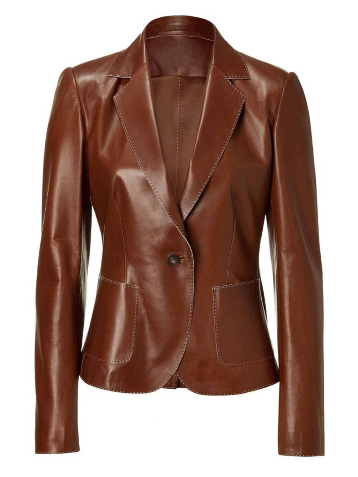 Shiny Brown Color Women Leather Blazer – Bay Perfect